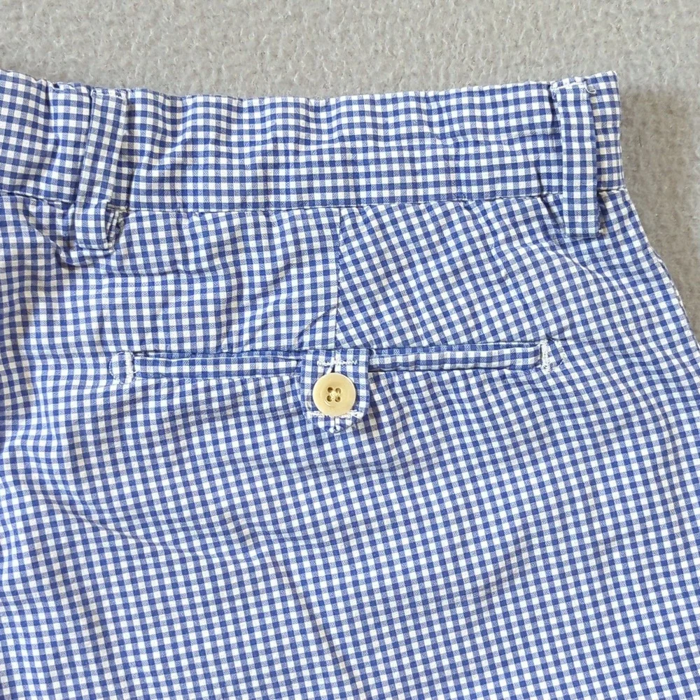 Polo Ralph‎ Lauren Gingham Shorts Mens 34 VTG Blue White Check Cotton Flat Front